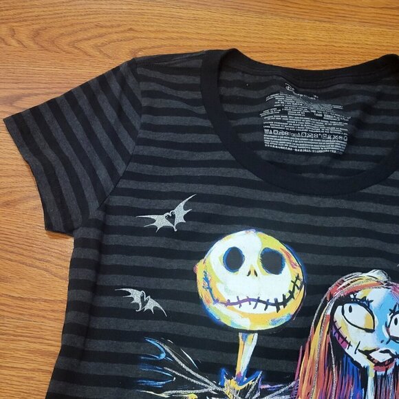 Disney Store Nightmare Before Christmas Jack & Sally Striped T-Shirt L Women's - Picture 3 of 12